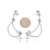 Synthetic Green Turquoise Beaded Hanging Chain Dangle Stud Earrings with Ear Cuff EJEW-TA00149-1