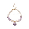 4Pcs 4 Style Natura Mixed Gemstone & Shell Beaded Bracelets Set with Heart Charms for Women BJEW-TA00242-2