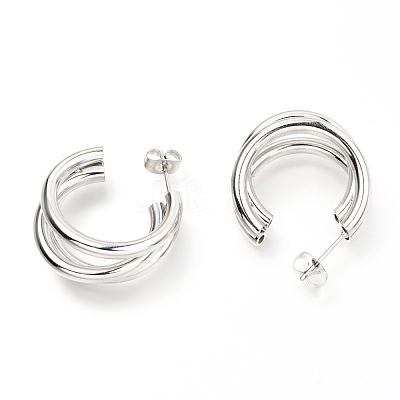 Tarnish Resistant 304 Stainless Steel Half Hoop Earrings X-EJEW-C501-18P-1