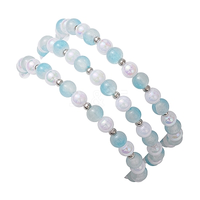 3Pcs 3 Styles Round Acrylic & Glass Beaded Stretch Bracelet Sets BJEW-JB10730-01-1