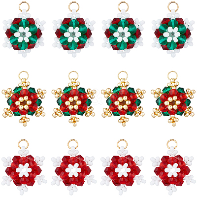 12Pcs 3 Styles Glass Seed Beaded Snowflake Pendants FIND-BBC0004-83-1