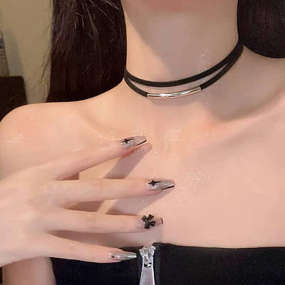 Gothic Zinc Alloy Tube Black Velvet Double Layer Choker Necklaces for Women FS-WG6A964-01-1