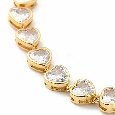 Clear Cubic Zirconia Heart Link Chain Bracelet BJEW-E073-05G-1