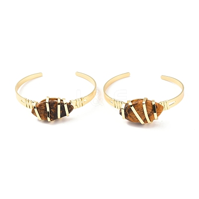 Natural Tiger Eye Horse Eye Beaded Cuff Bangle G-D458-01G-05-RS-1