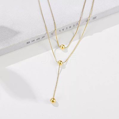 304 Stainless Steel Round Ball Double Layer Y Necklaces for Women FS-WG4AF00-02-1