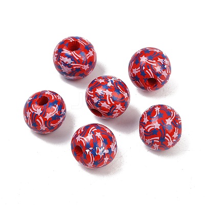 Independence Day Theme Wood European Beads WOOD-Z005-01A-02-1