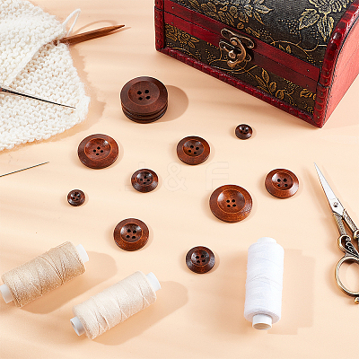 100Pcs 6 Style Natural Flat Round 4-hole Basic Sewing Button FIND-OC0002-11-1