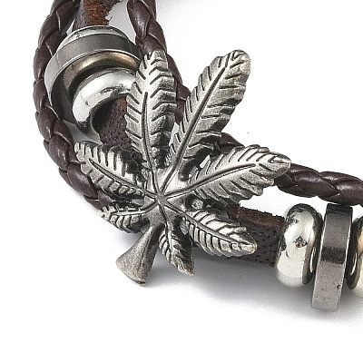 PU Leather & Waxed Cords Triple Layer Multi-strand Bracelets BJEW-G709-02A-1