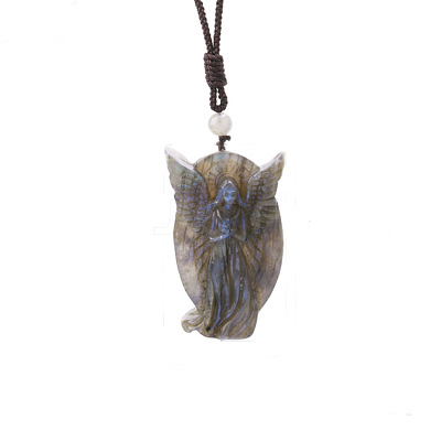 Natural Labradorite Pendants Necklaces PW-WG80763-07-1