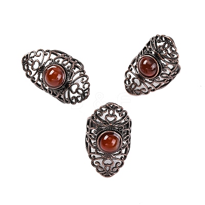 Natural Carnelian Retro Finger Rings RJEW-B067-02R-21-1