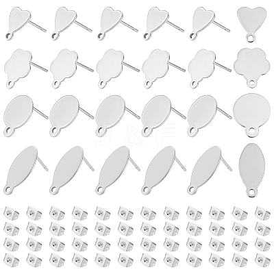80Pcs 4 Style 304 Stainless Steel Stud Earring Findings and 90Pcs Ear Nuts STAS-UN0034-92-1