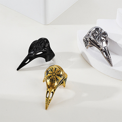 3Pcs 3 Colors Viking Raven Bird Head Stainless Steel Finger Rings RJEW-GA0001-04-1