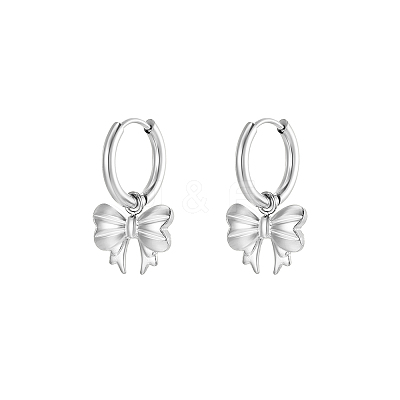 304 Stainless Steel Bowknot Dangle Earrings UM1027-2-1