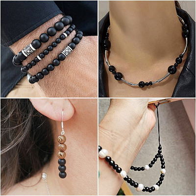 2 Strands 2 Styles Natural Black Onyx(Dyed & Heated) Beads Strands G-TA0003-52-6mm-1