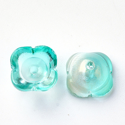 4-Petal Transparent Spray Painted Glass Bead Caps X-GGLA-S054-009B-04-1