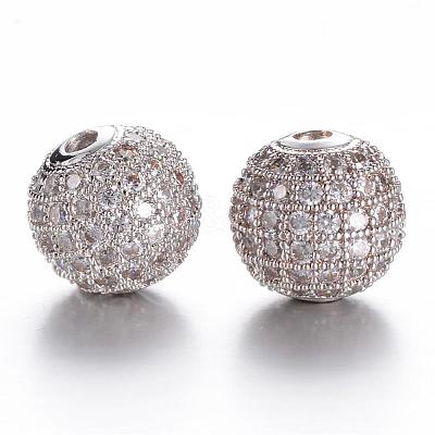 CZ Brass Micro Pave Grade AAA Clear Color Cubic Zirconia Round Beads KK-O065-10mm-05P-NR-1