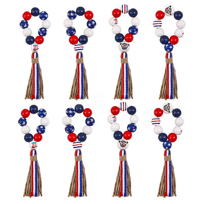 Independence Day Wood Bead Napkin Rings AJEW-FH0003-52-1