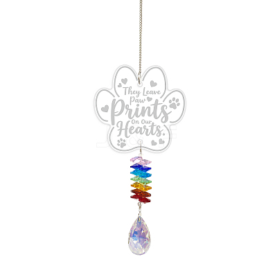Glass Teardrop Hanging Suncatchers HJEW-WH0201-002-1