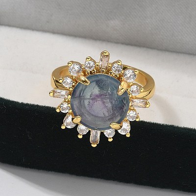 Sunflower Natural & Synthetic Gemstone Finger Rings RJEW-B113-03G-1