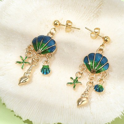 Alloy Enamel Shell Chandelier Earrings EJEW-JE05556-1