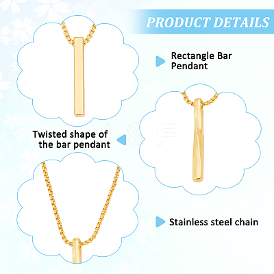 6Pcs 6 Style Stainless Steel Rectangle & Twist Pendant Necklaces Set with Zinc Alloy Chains NJEW-AN0001-84-1