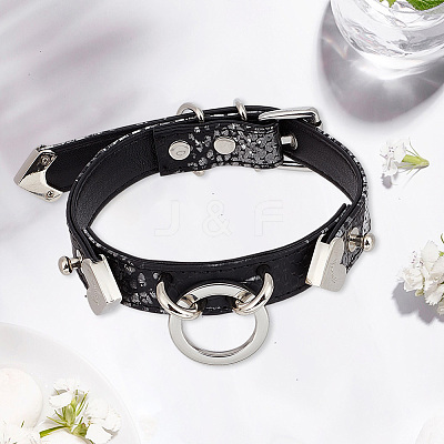 Snakeskin Print PU Leather Choker Necklaces with Alloy Rings for Women NJEW-WH20007-08-1
