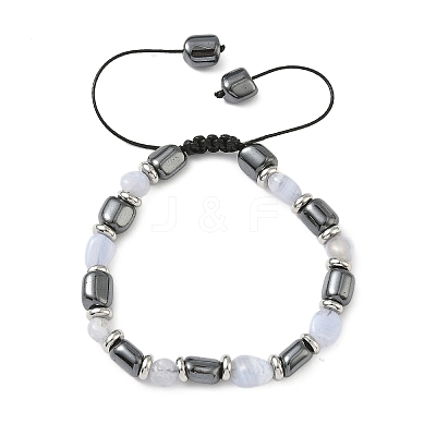 Natural  Chalcedony
 & Non-magnetic Synthetic Hematite Beaded Braided Bead Bracelets for Men Women BJEW-Z148-08P-03-1