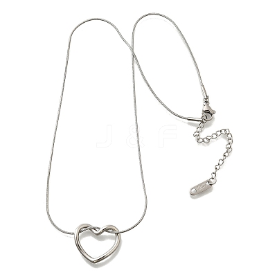 201 Stainless Steel Hollow Heart Pendant Snake Chain Necklaces for Women NJEW-B124-02P-1