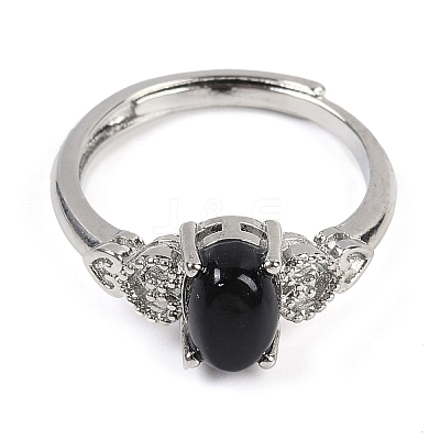 Oval Natural Dyed & Heated Black Agate Adjustable Rings RJEW-Q819-01P-09-1