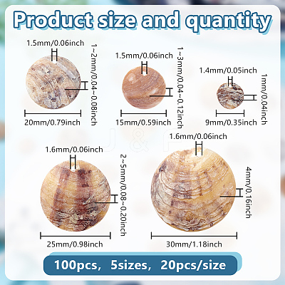 100Pcs 5 Styles Natural Akoya Shell Charms SHEL-HY0001-19-1