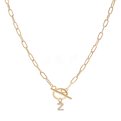 1Pc 304 Stainless Steel Chain & Brass Micro Pave Cubic Zirconia Letter Pendant Necklaces NJEW-LP0001-36Z-G-1