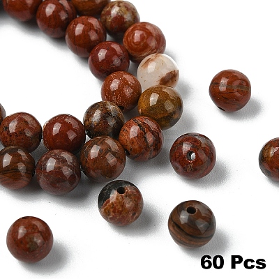 60Pcs Natural Red Jasper Beads G-YW0002-18A-1
