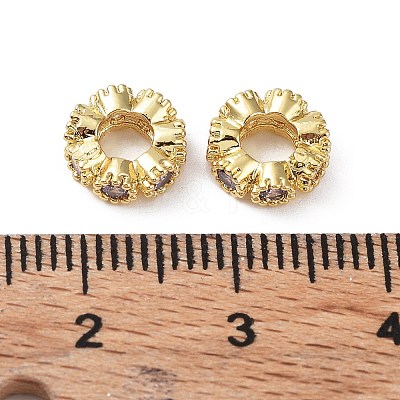 Brass Micro Pave Cubic Zirconia Beads KK-A189-10G-1