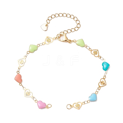304 Stainless Steel Enamel Colorful Heart Link Chain Bracelet Making AJEW-JB01304-1