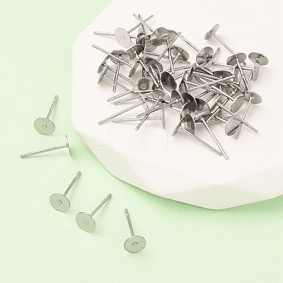 Tarnish Resistant 316 Surgical Stainless Steel Flat Round Blank Peg Stud Earring Settings STAS-R073-05-1