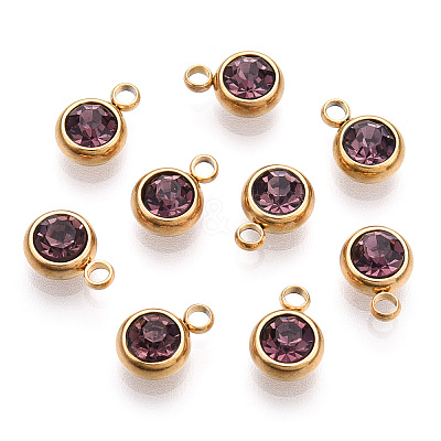 201 Stainless Steel Rhinestone Charms X-STAS-S068-06G-1