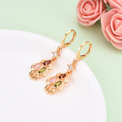 Teardrop Brass Micro Pave Cubic Zirconia Dangle Leverback Earrings EJEW-N058-15G-1
