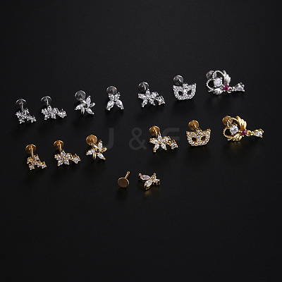 Stainless Steel Micro Pave Clear Cubic Zirconia Internally Threaded Labrets WGBE4CC-09-1