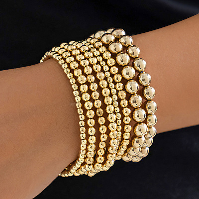 8Pcs 8 Styles Brass & CCB Beaded Stretch Bracelet Set WGE7C54-10-1