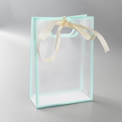 Rectangle Plastic Packaging Gift Bags with Hole Handle and Silk Ribbon ABAG-WH0044-61B-1
