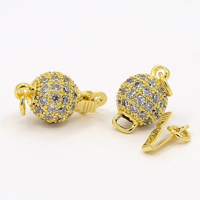 Round Brass Micro Pave Cubic Zirconia Box Clasps ZIRC-D027-02G-1