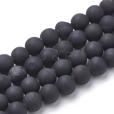 Electroplate Natural Druzy Geode Weathered Agate Beads Strands G-S284-6mm-01-1