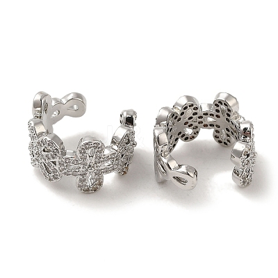 Rack Plating Brass Micro Pave Clear Cubic Zirconia Flower Cuff Earrings for Women EJEW-P280-01P-1