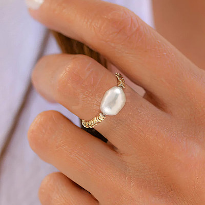 925 Sterling Silver with Natural Baroque Pearls Rings RJEW-Z030-03G-1