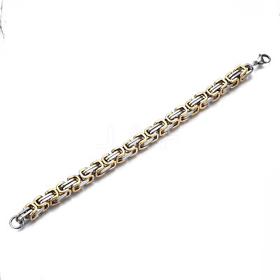 Ion Plating(IP) Two Tone 201 Stainless Steel Byzantine Chain Bracelets BJEW-S057-86A-03-1