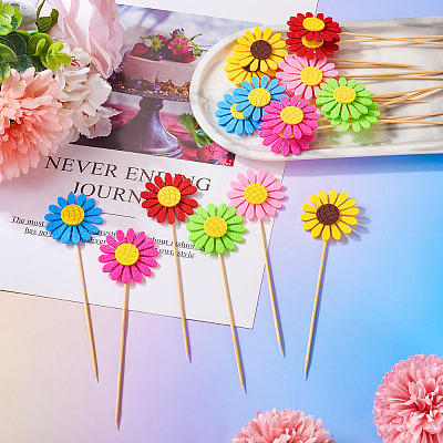 Wood with Paper Cake Toppers AJEW-TAC0035-11A-1