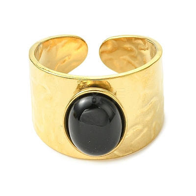 Natural Carnelian/Black Agate/Tiger Eye/Lapis Lazuli/Moss Agate Cuff Open Rings RJEW-JR01079-02-1