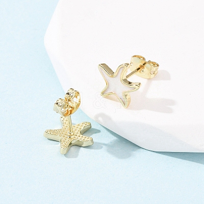 Brass Enamel Stud Earrings EJEW-B152-01G-05-1