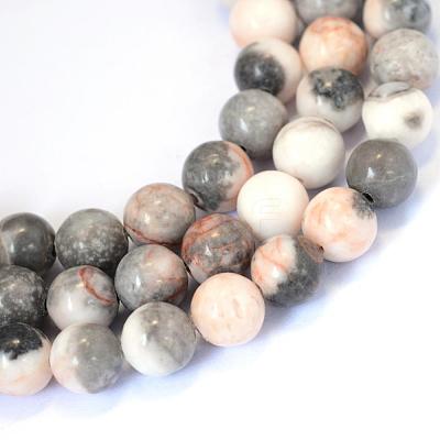 Natural Pink Zebra Jasper Round Bead Strands G-E334-8mm-11-1