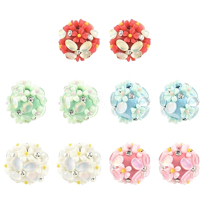 6Pcs 6 Colors Handmade Polymer Clay Rhinestone Beads FIND-YW0010-98-1